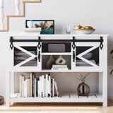 Farmhouse Entryway Table With Sliding Barn Doors, Sofa Table With Storage And Open Shelf, Console Tables