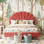 EU Double (140X200cm) Scalloped Shell Velvet Bed, Glam Upholstered Platform Frame With Gold Legs, Burgundy & Beige-1754401873