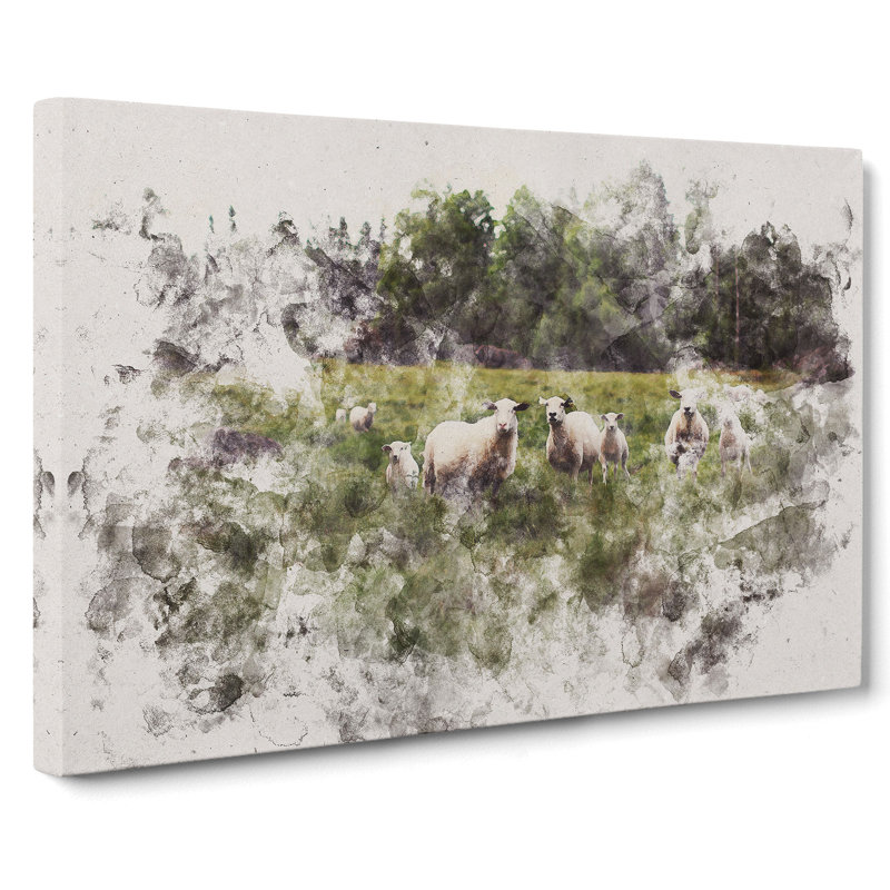 Curious Sheep Watercolour - Wrapped Canvas Print, 40cm H x 60cm W x 3cm D
