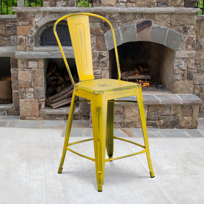 Tabouret de bar Iddings, Jaune, 1, Tabouret de comptoir (siège d'une hauteur de 24 p