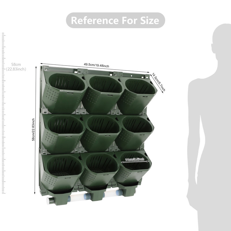 Jardinière murale modulaire à 9 poches, jardinière suspendue verticale à 3 niveaux pour balcon et intérieur, Noir