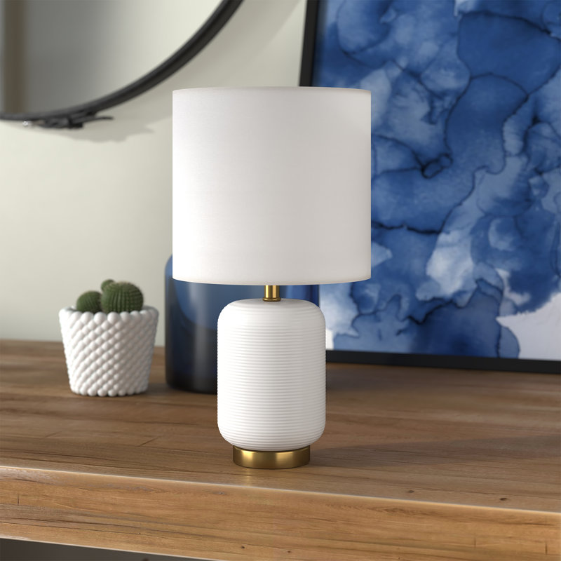 Lampe de table 15 po Gracie, Blanc mat / laiton brossé