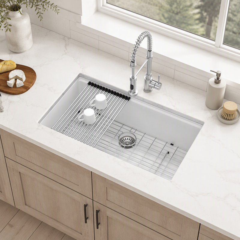 Durable Granite Composite Undermount Workstation Kitchen Sink Featuring Noise Reduction and Easy Clean Nonporous Surface