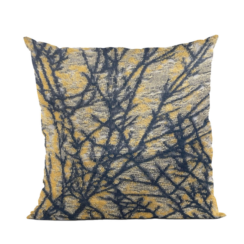 Coussin Plutus, H 16 po x l 16 po, Carré, Motif floral noir / jaune