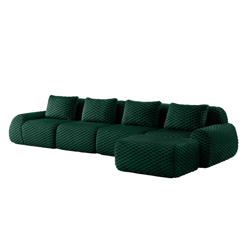 146" Modern L-Shaped Modular Sectional Sofa for Living Room,Flannelette Fabric,Oversized 4-Seater Couch,Deep Seat,Boneless sofa,Movable Ottoman,Buckle connection,Anti-slip Design,No Assembly