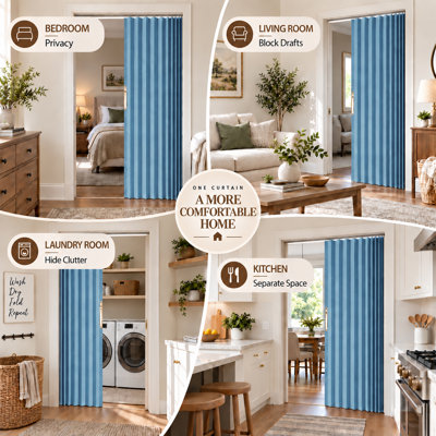 Accordion Door Curtain, No Drill Room Divider with Adhesive Track for Bedroom, Closet, Doorway