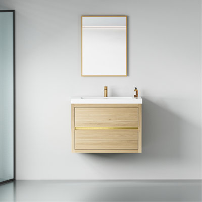 Lavabo de salle de bain 30 po. Enchantement en chêne naturel. Mérite de rangement en forme de U. Comptoir en résine de pierre fine. Tiroir à fermeture en douceur pour un fonctionnement silencieux. Variété d'installation facile. Unité d'évier 24V15-30No. Beauté.
