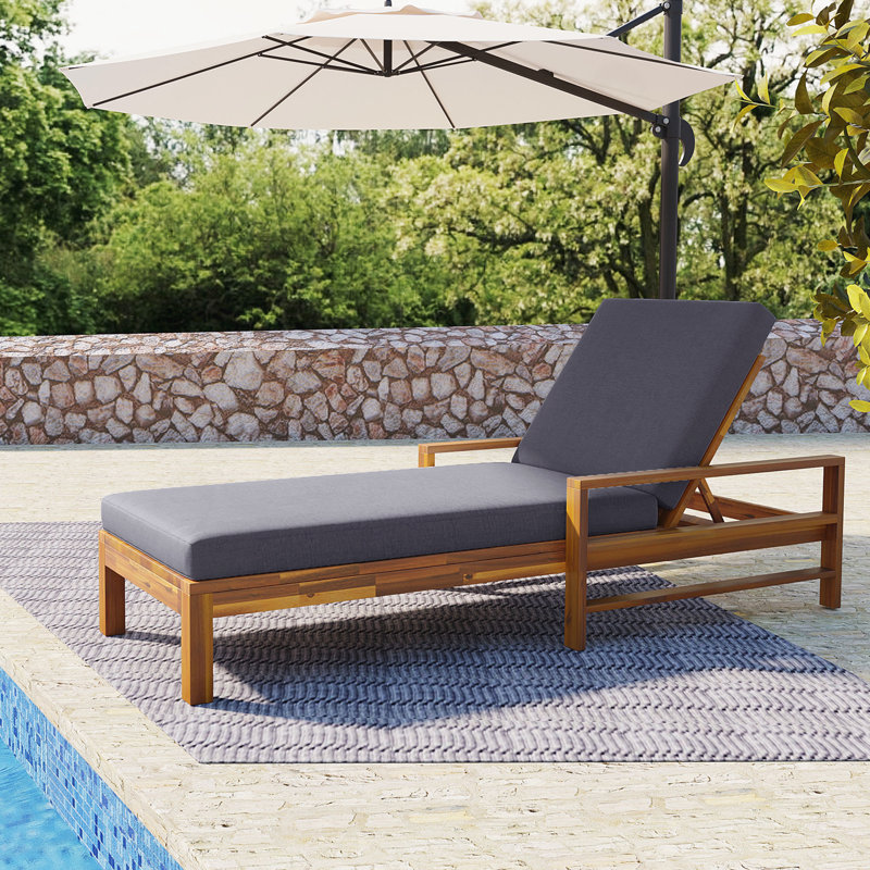 Acacia Wood Lounge Chair with Adjustable Backrest, Natural, Grey