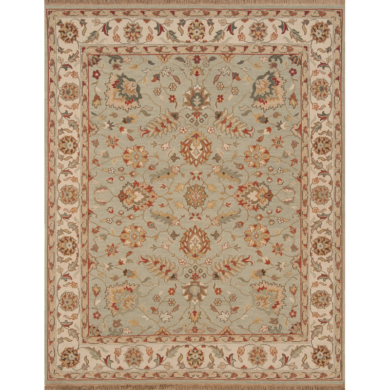 Tapis menthe/beige en laine tissé à plat à la main soumak, Rectangle de 6 pi x 9 pi