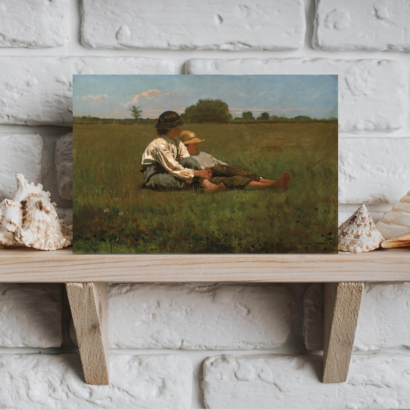 Boys In A Pasture, 1874 Classic Abstract Contemporary Landscape Spring Wall Art Print by Winslow Homer - Wrapped Canvas Print