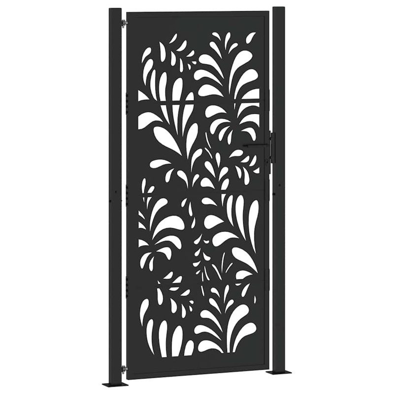 Vidaxl Patio Gate Steel Wave Design, Black, 6.87 ft. H x 3.53 ft. W