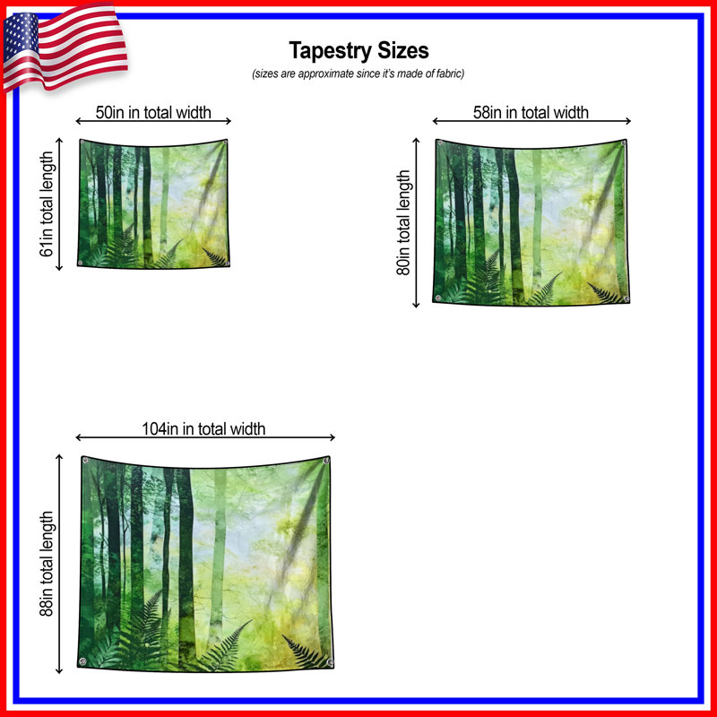 Dense Forest With Ferns Wall Tapestry - Forest Wall Decor, 104in H x88 with 4 Grommets