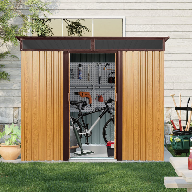 Abri de jardin en métal de 2,4 m x 1,8 m, couleur café. Intérieur robuste et étanche. Améliorez votre jardin avec cet abri spacieux de 2,4 m x 1,8 m, doté d'une plaque transparente et résistant aux intempéries. Rangez vos outils de jardinage.