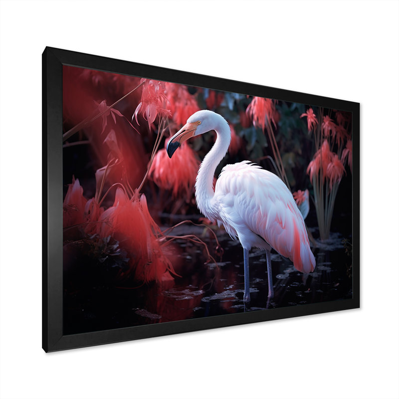 «White Flamingo Paradise III», reproduction sur toile, Cadre simple noir, H 34 po x l 44 po x P 1,5 po