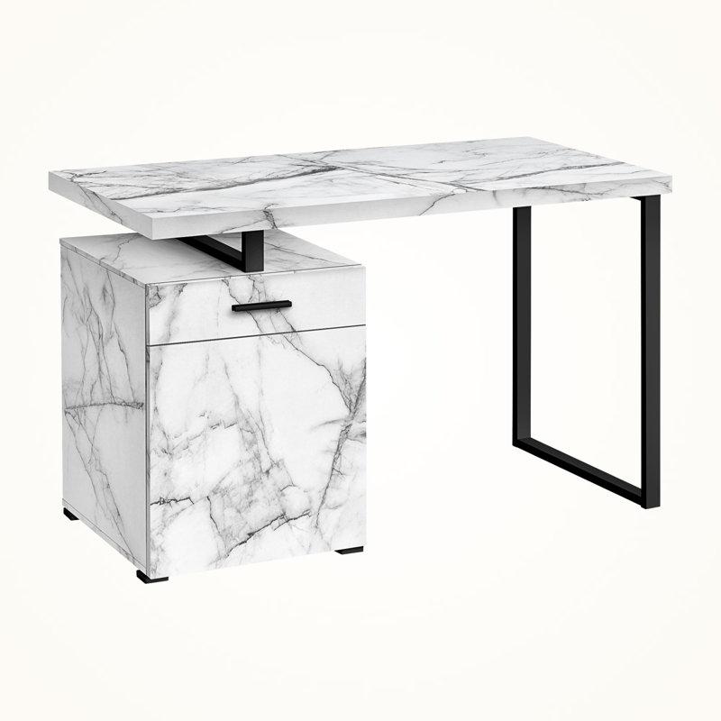 Pomme 1-Drawer White Finish Computer Desk With Black Metal Leg, 29.86" H X 47.06" W X 23.62" D