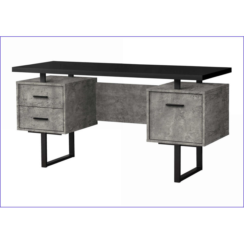 Bureaux, bureau d'ordinateur moderne de 60 po avec tiroirs de rangement, configuration réversible, noir et amp; Stratifié gris béton | Noir | Panneau de particules