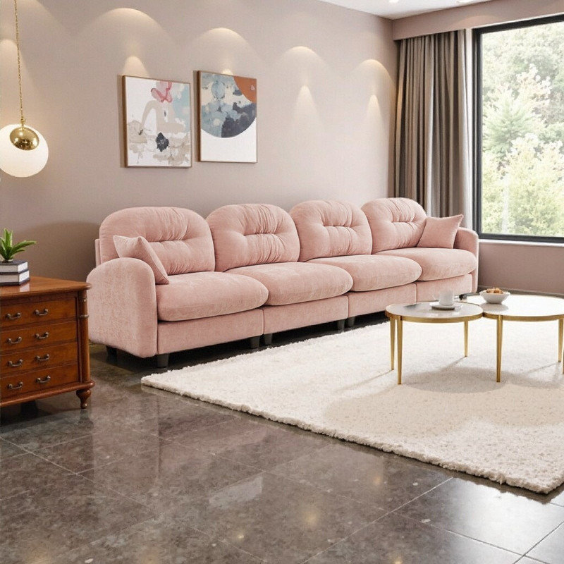 Canapé modulaire à quatre places avec dossier capitonné, canapé en chenille de qualité supérieure, Rose