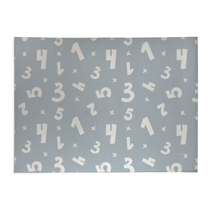 Numbers Kids Play Mat, Slate Blue/Blue/Ivory, Rectangle 2' x 3'
