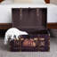 Coffre décoratif de ménage Essentials Vintage avec détails en métal découpés avec sangles en cuir, cadre en bois aggloméré robuste