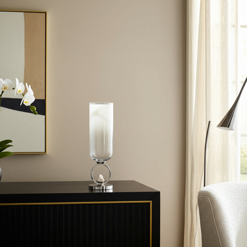 Vase décoratif en verre avec base en métal et en aluminium avec un design circulaire moderne, H 21 po x l 6 po x P 6 po