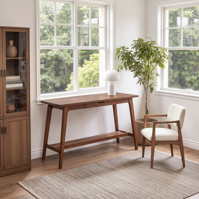 Foldcraft Multipurpose Solid Hardwood Student Study Desk, Walnut Table top