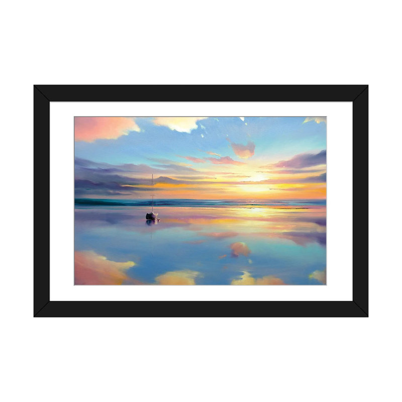 Where Sky Meets Water, 16" H x 24" W x 1" D, Black Open Corner Frame Paper