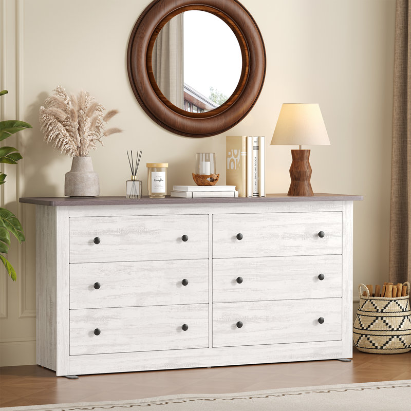 Commode 6 tiroirs l 59 po, Blanc