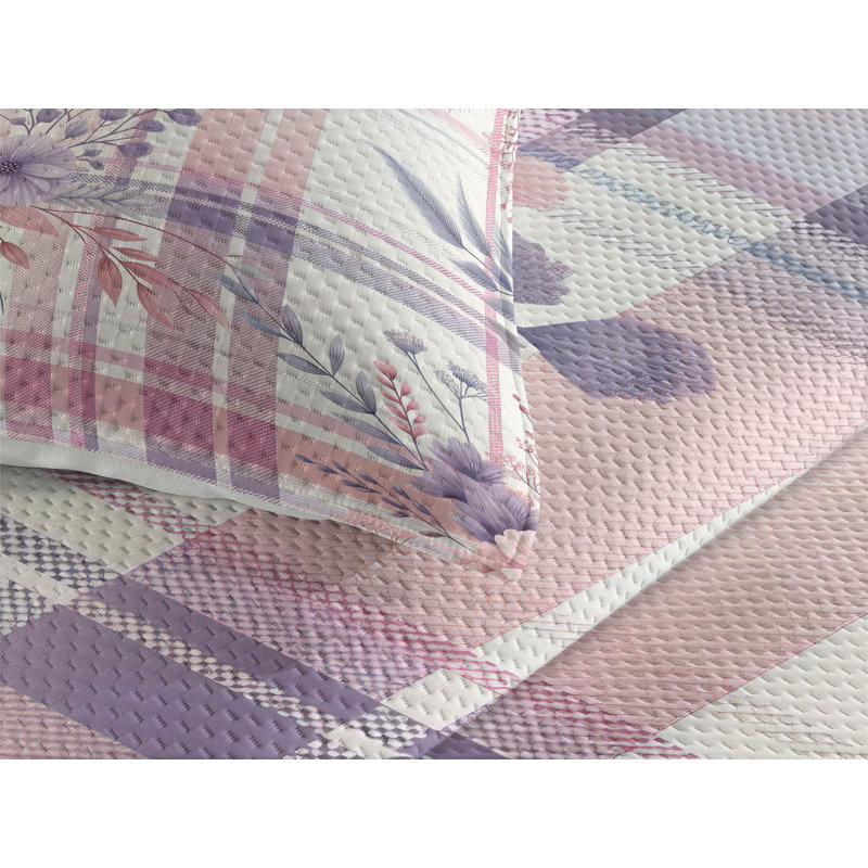 Polyester Checkered Coverlet, Queen Coverlet + 2 Standard Shams