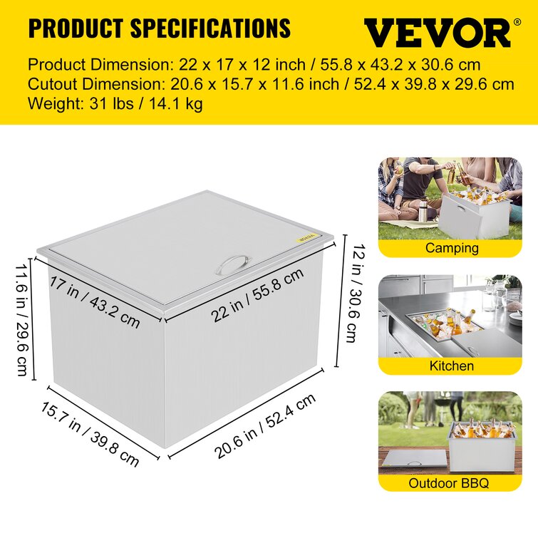 VEVOR 22x17 Outdoor Kitchen Drop-In Ice Chest Basin Insulated Wall Cooler Beverage