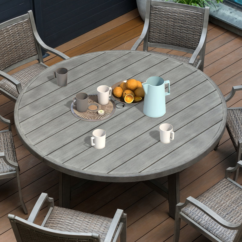 Patio Aluminum Round Dining Table With Umbrella Hole For 6 Person, Gray