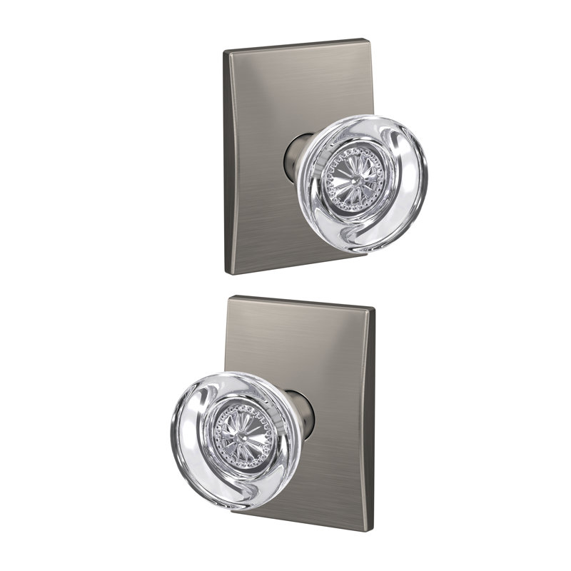 Hobson Non-Turning Glass Knob with Century Trim, Satin Nickel