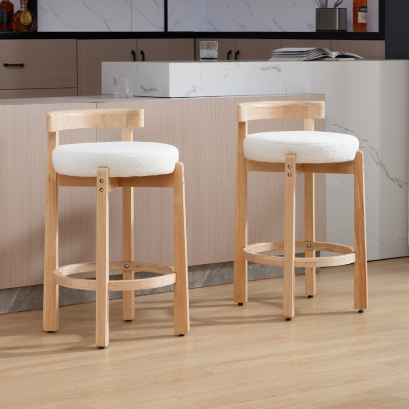 Tabourets de bar de 26,5 po Clayt, Siège blanc / cadre naturel, 2