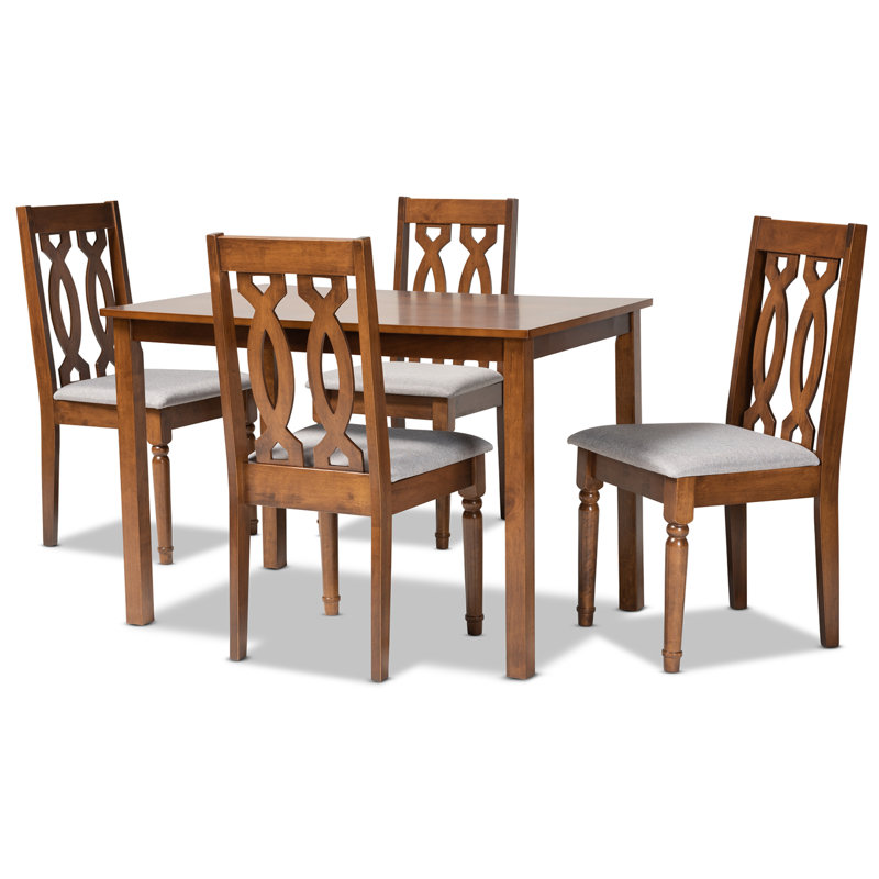 Ensemble de salle à manger 5 pièces en tissu gris et finition noyer brun, H 29,13 po x l 43,31 po x P 27,56 po