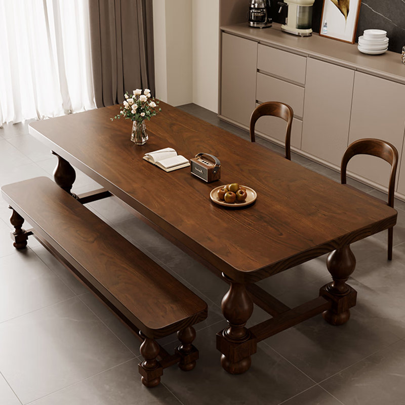 Table de salle à manger en bois massif rétro minimaliste français, H 29,53 po x L 78,74 po x l 31,5 po