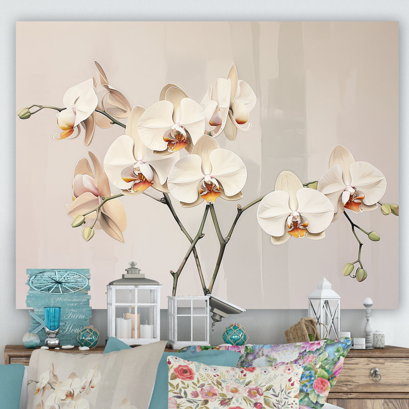 Orchidées beiges tranquillité VI sur toile, H 24 po x l 32 po x P 1 po, Toile tendue