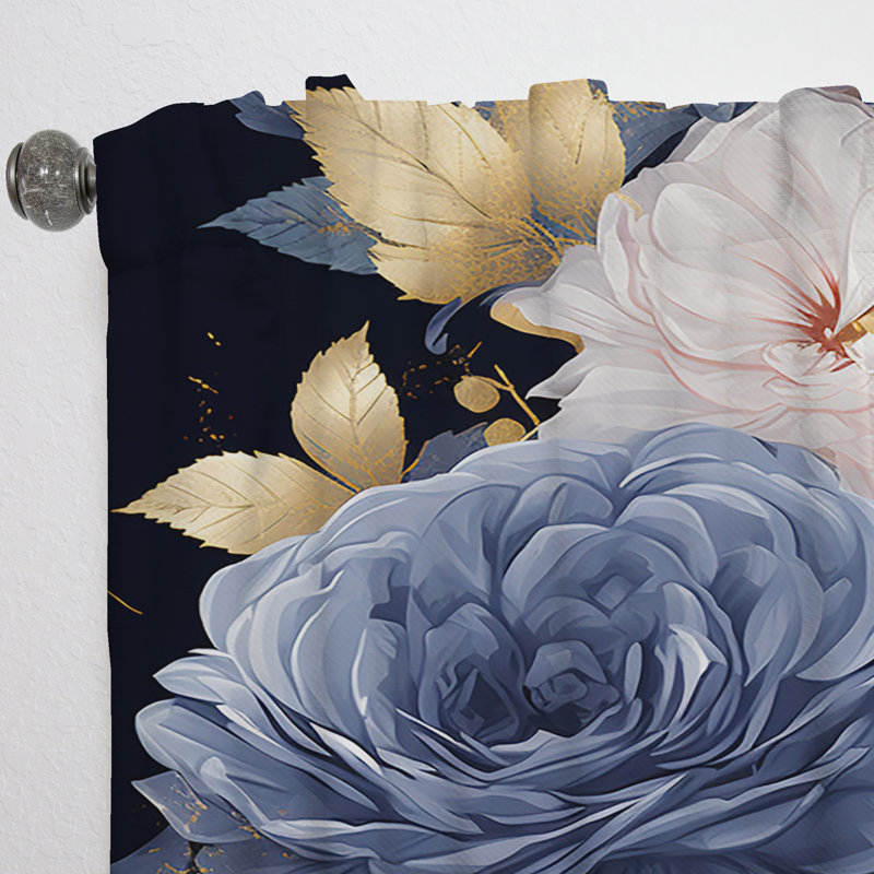 Vincent - Gold And Blue Rose Elegance IV - Traditional Velvet Curtain - Room Darkening - 1 panel, 52" W x 108" L
