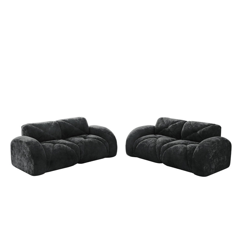 Ensemble de canapé 2 pièces Canapé confortable, ensemble de canapé 2 + 2 places, canapé à assise profonde, tissu de velours doux, fond en éponge haute densité 32D, aucun assemblage requis, ensemble de canapé moderne pour le salon, noir
