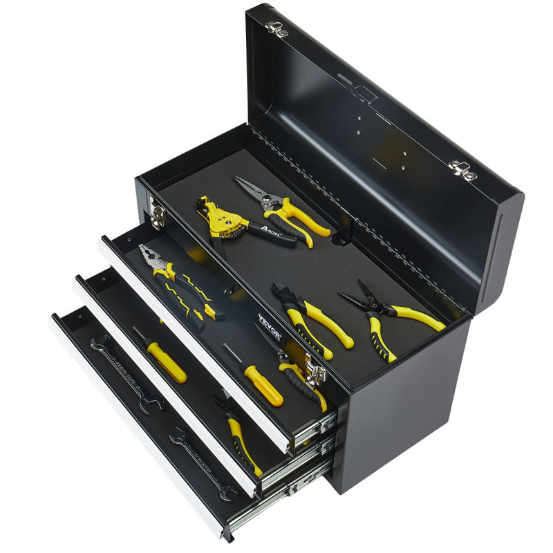 Boîte à outils en métal avec 3 tiroirs , Noir