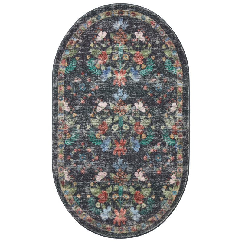 Rifle Paper Co. x Loloi Courtyard Charcoal Area Rug feat. CloudPile, Oval 2'3" x 3'9"