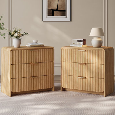 3-Drawer 31.5''W Nightstand, Fluted Night Stand, Modern Bedside End Table w/ Storage