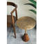 D15X22" Slender Brass Side Table With Textured Gold Top And Wooden Pedestal Base