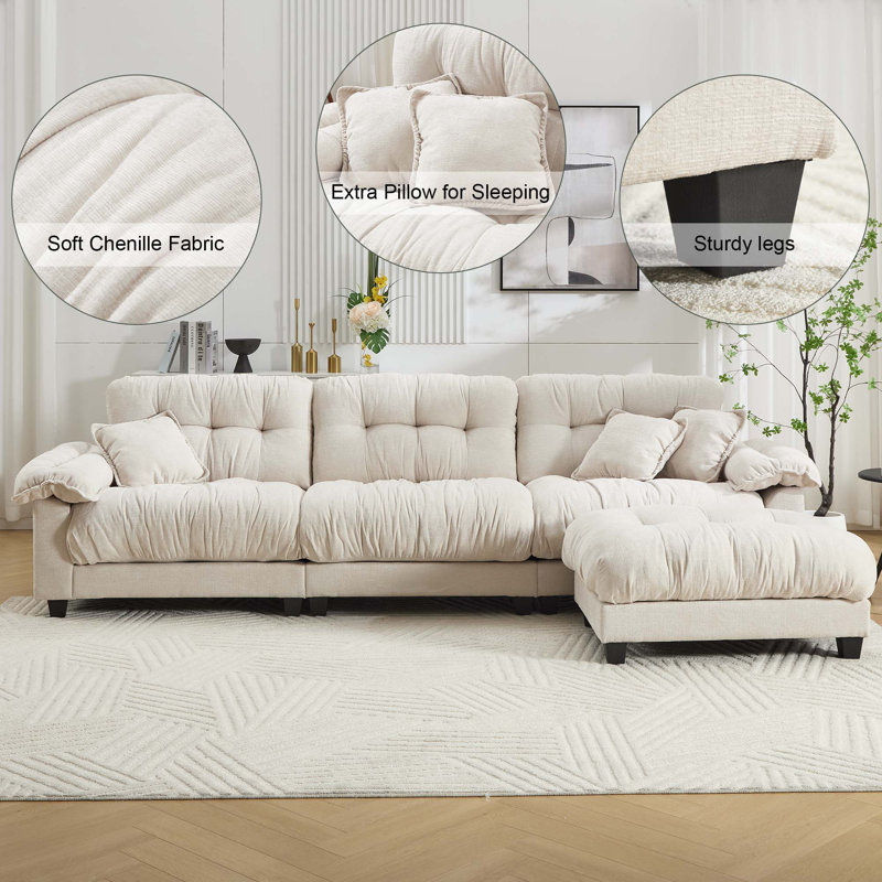 Modern Chenille Oversized Modular Sectional Sofa With Ottoman