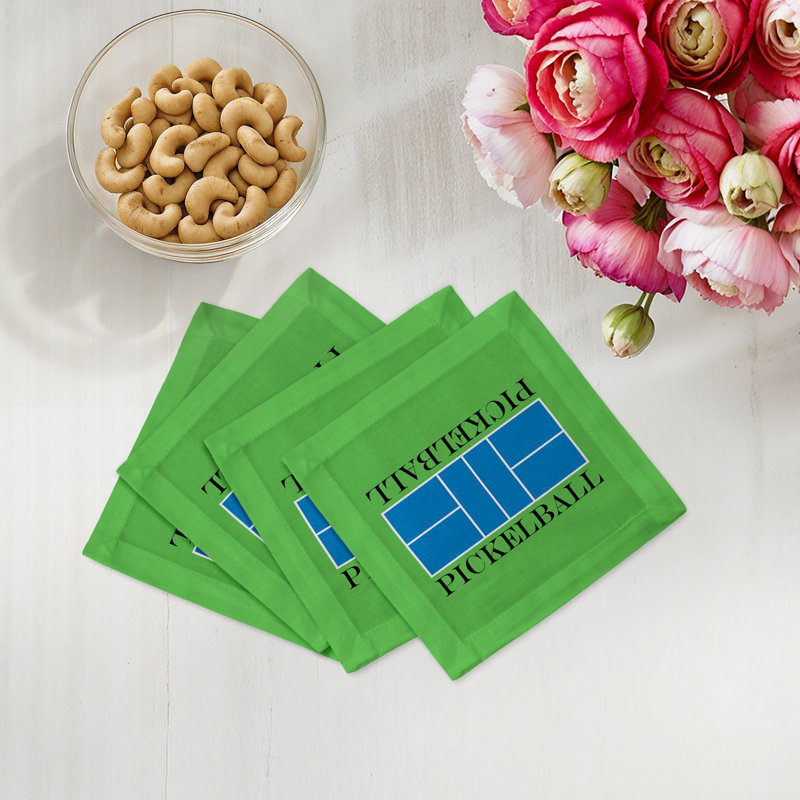 Pickelball Court Cotton Sateen Cocktail Napkins, Blue Green