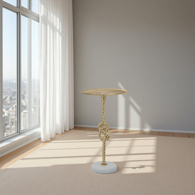 Table d'appoint 13,8 x 13,8 x 24 po avec nœuds en corde et base en marbre