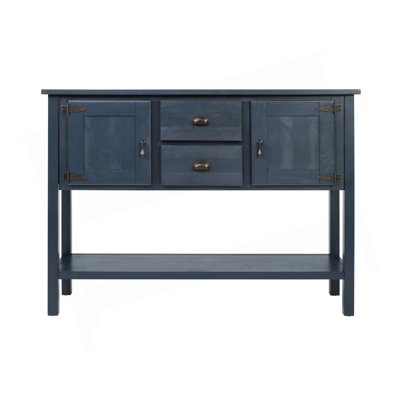 46'' Solid Wood Sideboard Console Table with 2 Drawers and Cabinets and Bottom Shelf, Retro Style Storage Dining Buffet Server Cabinet for Living Room Kitchen Dining Room(Navy Blue)(W1202P356655