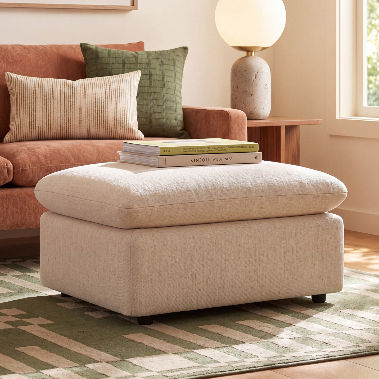 Kallie 38" Ottoman, Nomad Eggshell Crypton® Chenille