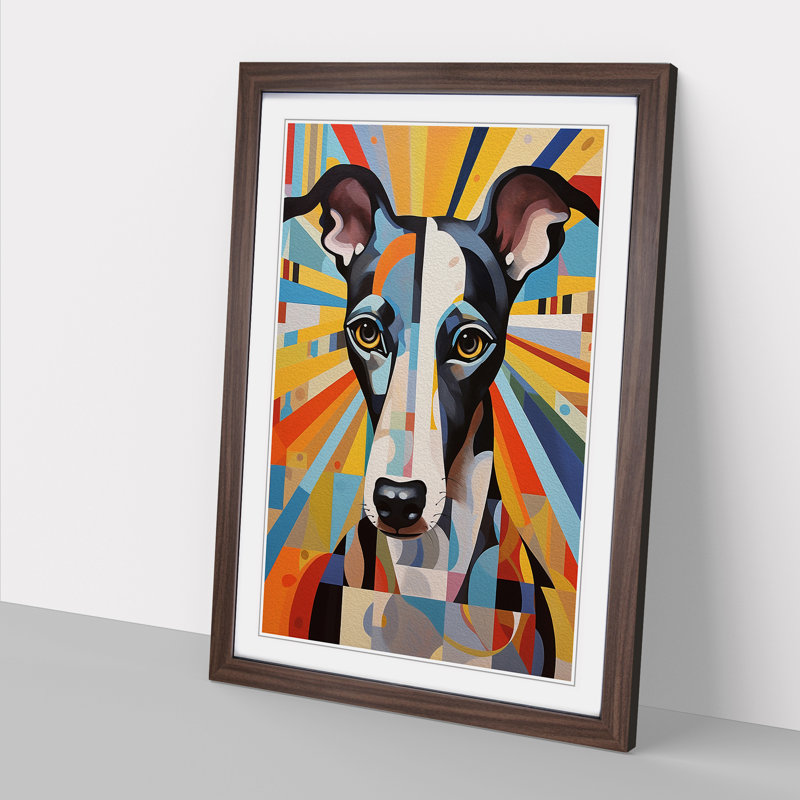 Greyhound Geometric No.2 - Framed Print, 64cm H x 46cm W x 2cm D, Walnut