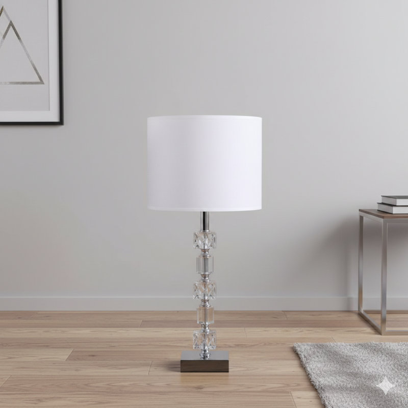 19.75-Inch Orb-Shaped Table Lamp Adorned With Solid Prism Crystal Cubes