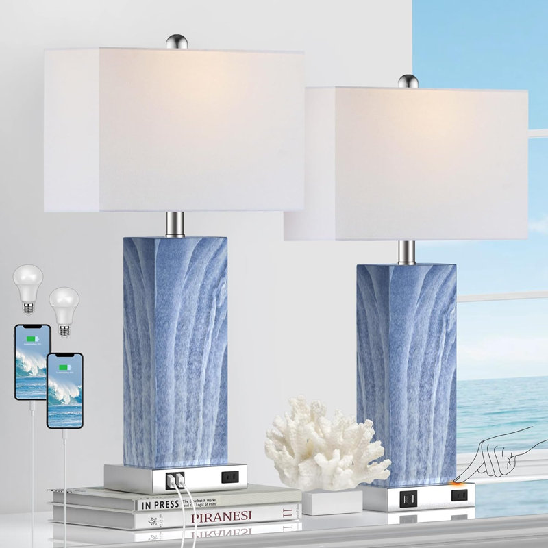 Rettke Metal USB Table Lamp, Blue/White, White