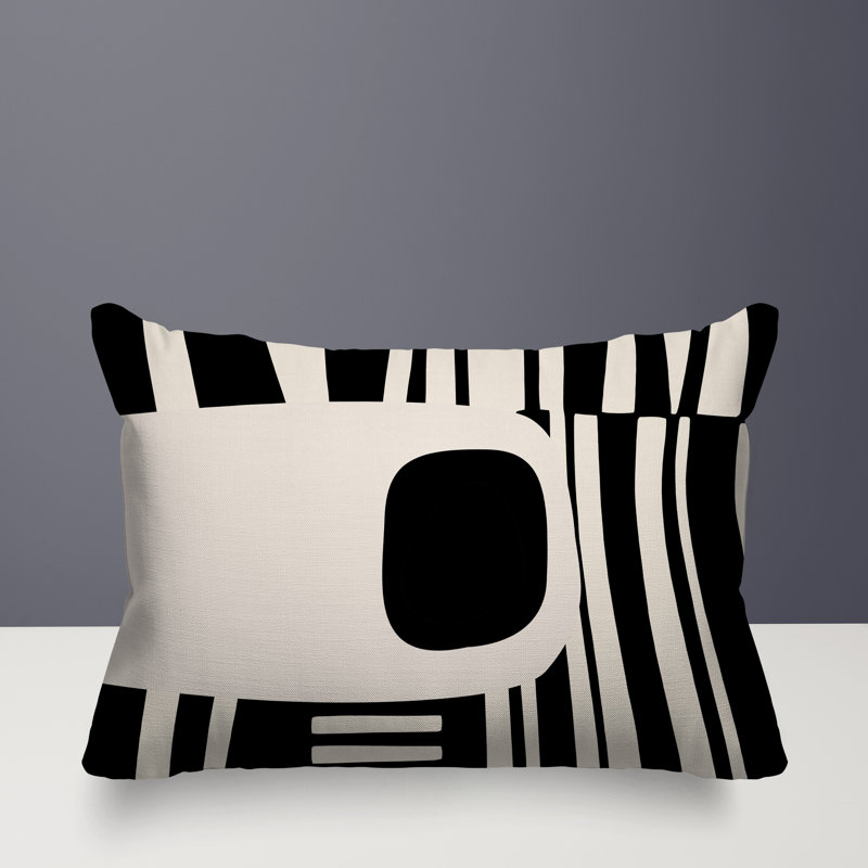 Oreiller rectangulaire réversible intérieur / extérieur Jina, H 14 po x l 20 po, Blanc cassé / noir